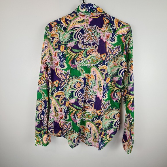 Ralph Lauren Sport Women's Cotton Paisley Print Buttoned Top 12 Multicolor Sheer - Picture 7 of 9